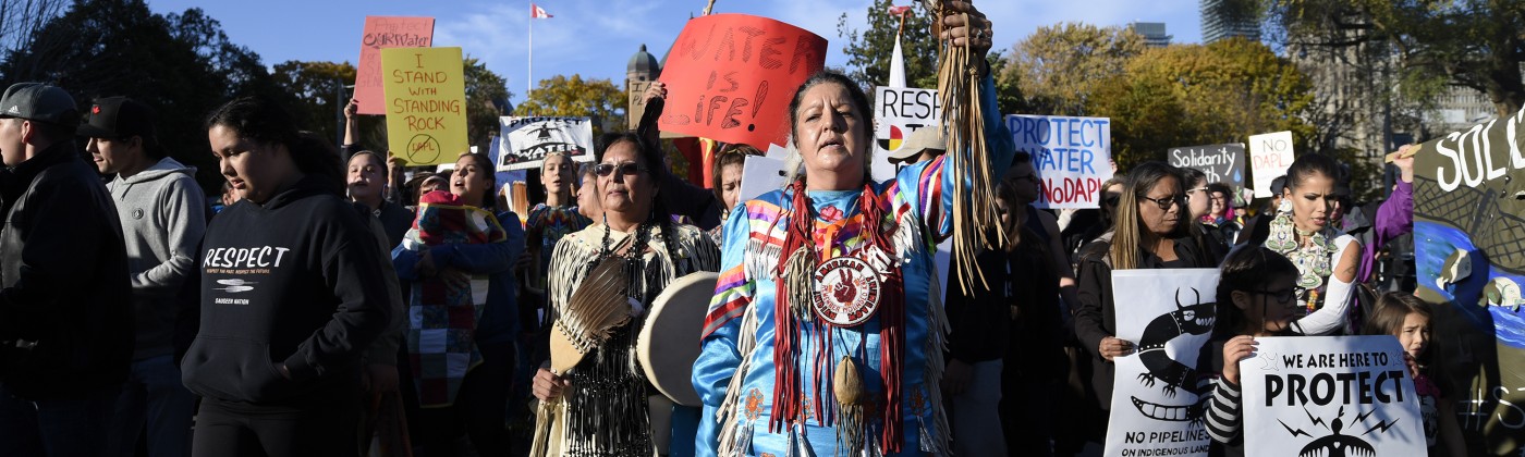 Indigenous water protectors marching