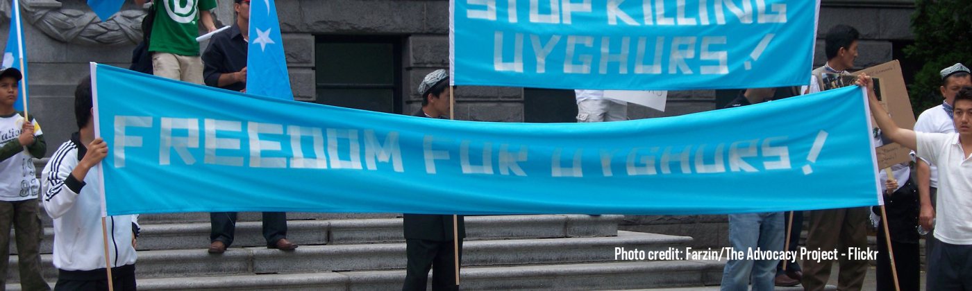 Uyghur rights protest on steps