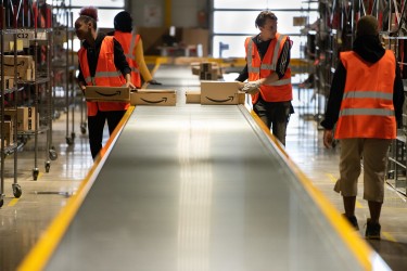 workers in an Amazon facility