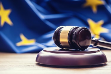 EU flag and judge's gavel